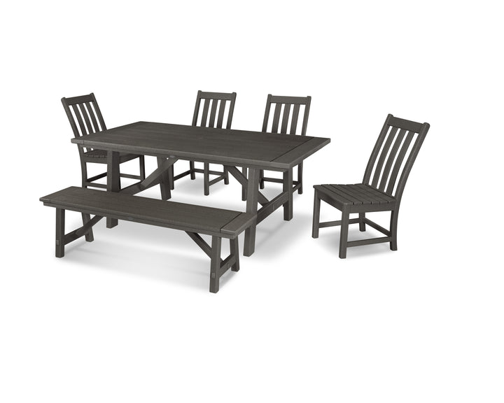 POLYWOOD® Vineyard 6-Piece Rustic Farmhouse Side Chair Dining Set with Bench