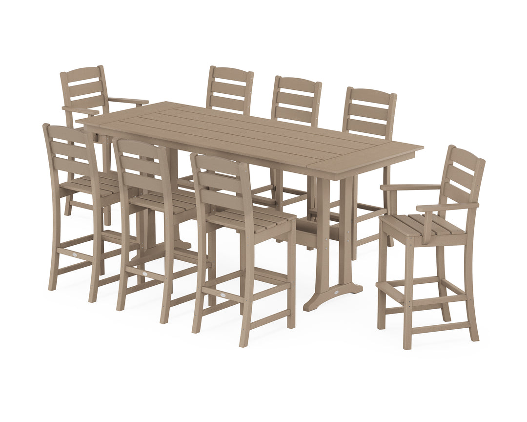 POLYWOOD® Lakeside 9-Piece Farmhouse Bar Set with Trestle Legs