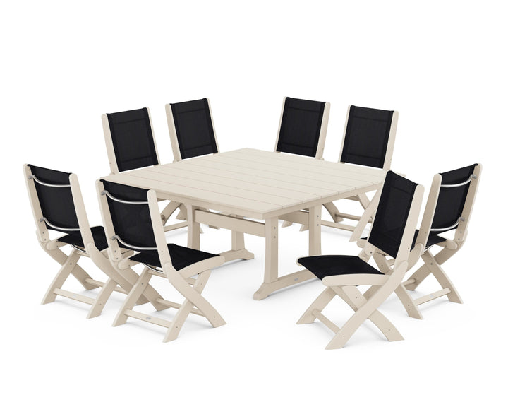 POLYWOOD® Coastal Folding Side Chair 9-Piece Farmhouse Dining Set