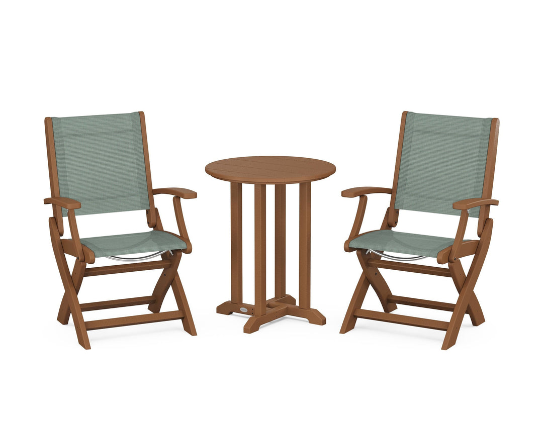 POLYWOOD® Coastal Folding 3-Piece Round Bistro Dining Set