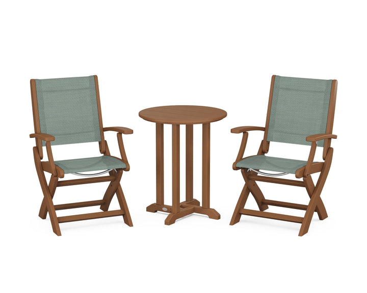 POLYWOOD® Coastal Folding 3-Piece Round Bistro Dining Set
