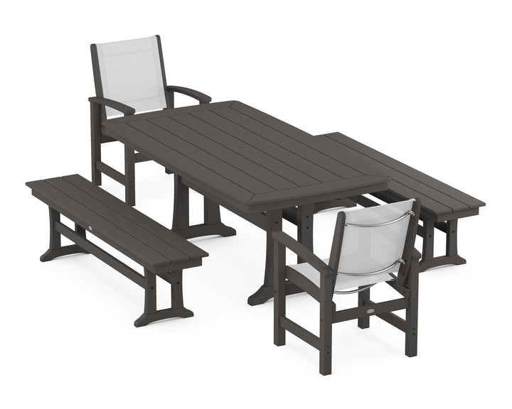 POLYWOOD® Coastal 5-Piece Dining Set with Trestle Legs and Benches