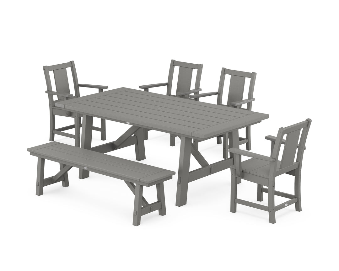 POLYWOOD® Prairie 6-Piece Rustic Farmhouse Dining Set with Bench