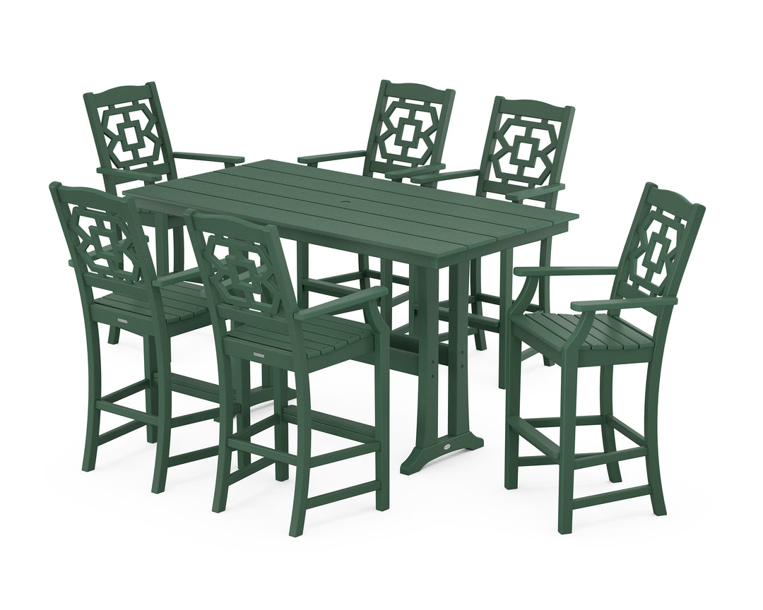 Martha Stewart by POLYWOOD® Chinoiserie Arm Chair 7-Piece Farmhouse Bar Set with Trestle Legs