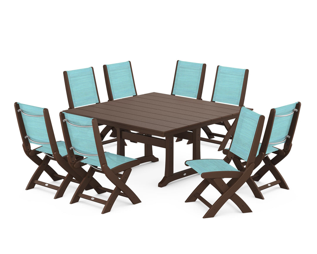 POLYWOOD® Coastal Folding Side Chair 9-Piece Farmhouse Dining Set