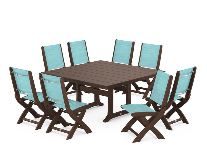 POLYWOOD® Coastal Folding Side Chair 9-Piece Farmhouse Dining Set