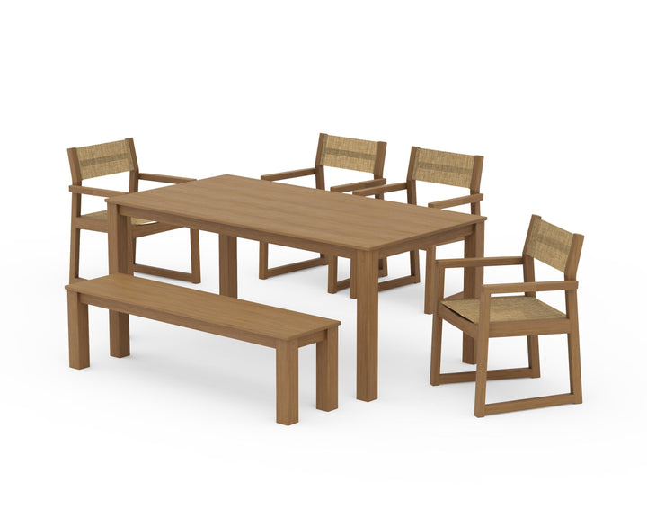 POLYWOOD® EDGE Sling Arm Chair 6-Piece Parsons Dining Set with Bench