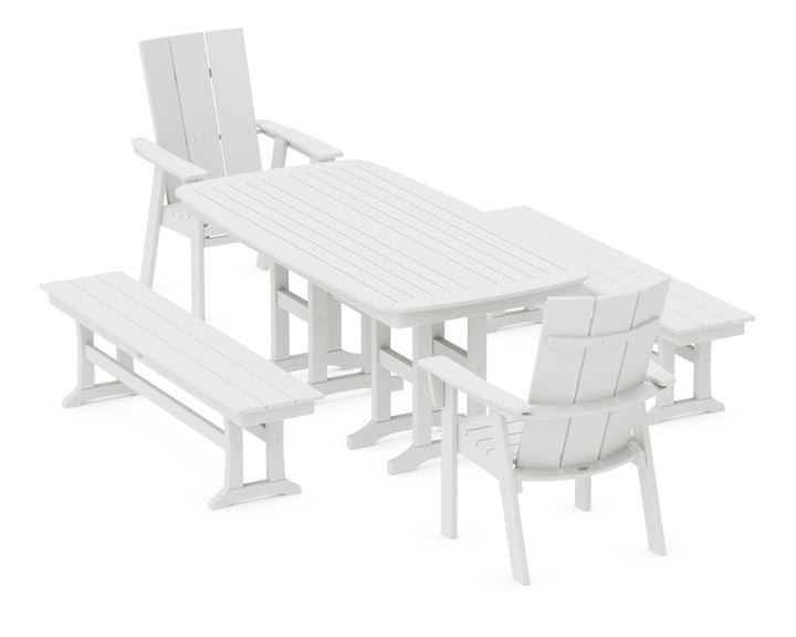 POLYWOOD® Modern Curveback Adirondack 5-Piece Dining Set with Benches