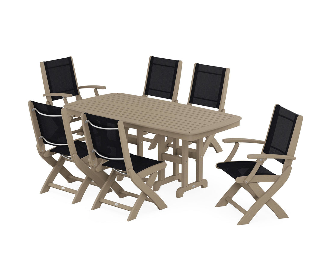 POLYWOOD® Coastal Folding Chair 7-Piece Dining Set