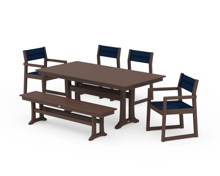 POLYWOOD® EDGE Sling 6-Piece Farmhouse Dining Set With Trestle Legs