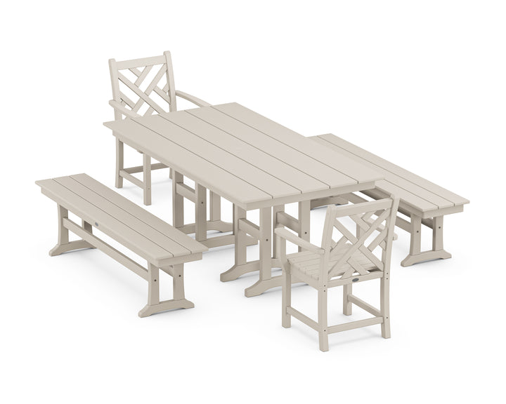 POLYWOOD® Chippendale 5-Piece Farmhouse Dining Set with Benches