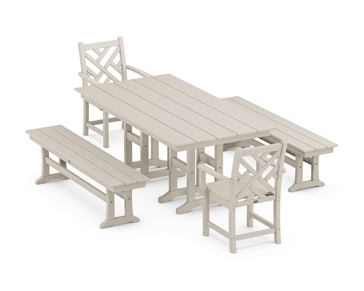 Chippendale 5-Piece Farmhouse Dining Set with Benches