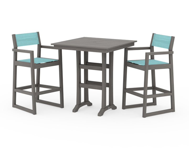 POLYWOOD® EDGE Sling Arm Chair 3-Piece Farmhouse Bar Set with Trestle Legs