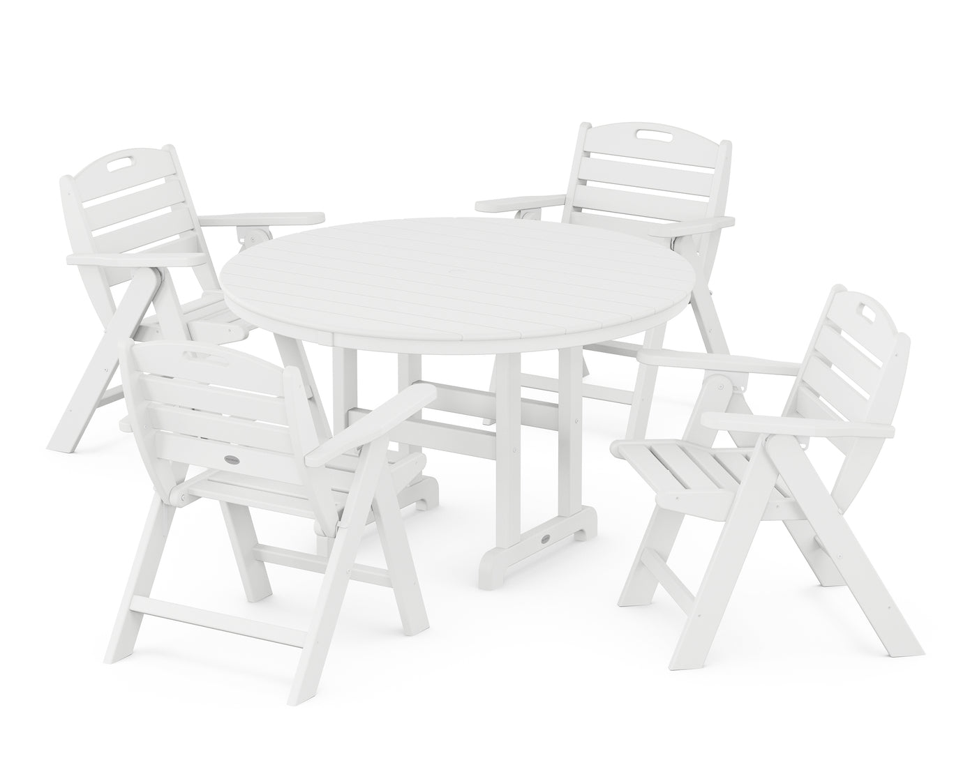 Nautical Folding Lowback Chair 5-Piece Round Farmhouse Dining Set