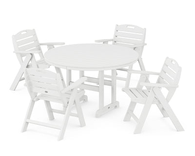 Nautical Folding Lowback Chair 5-Piece Round Farmhouse Dining Set