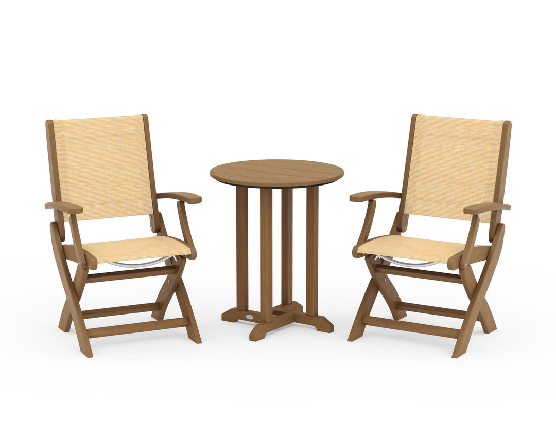 POLYWOOD® Coastal Folding 3-Piece Round Bistro Dining Set