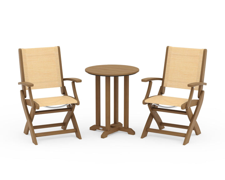 POLYWOOD® Coastal Folding 3-Piece Round Bistro Dining Set