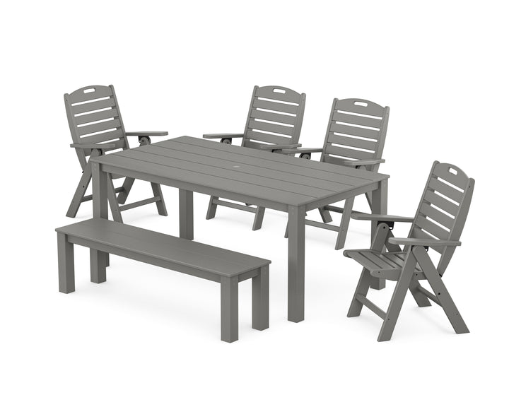 POLYWOOD® Nautical Folding Highback Chair 6-Piece Parsons Dining Set with Bench