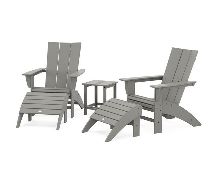 POLYWOOD® Modern Curveback Adirondack Chair 5-Piece Set with Ottomans and 18" Side Table