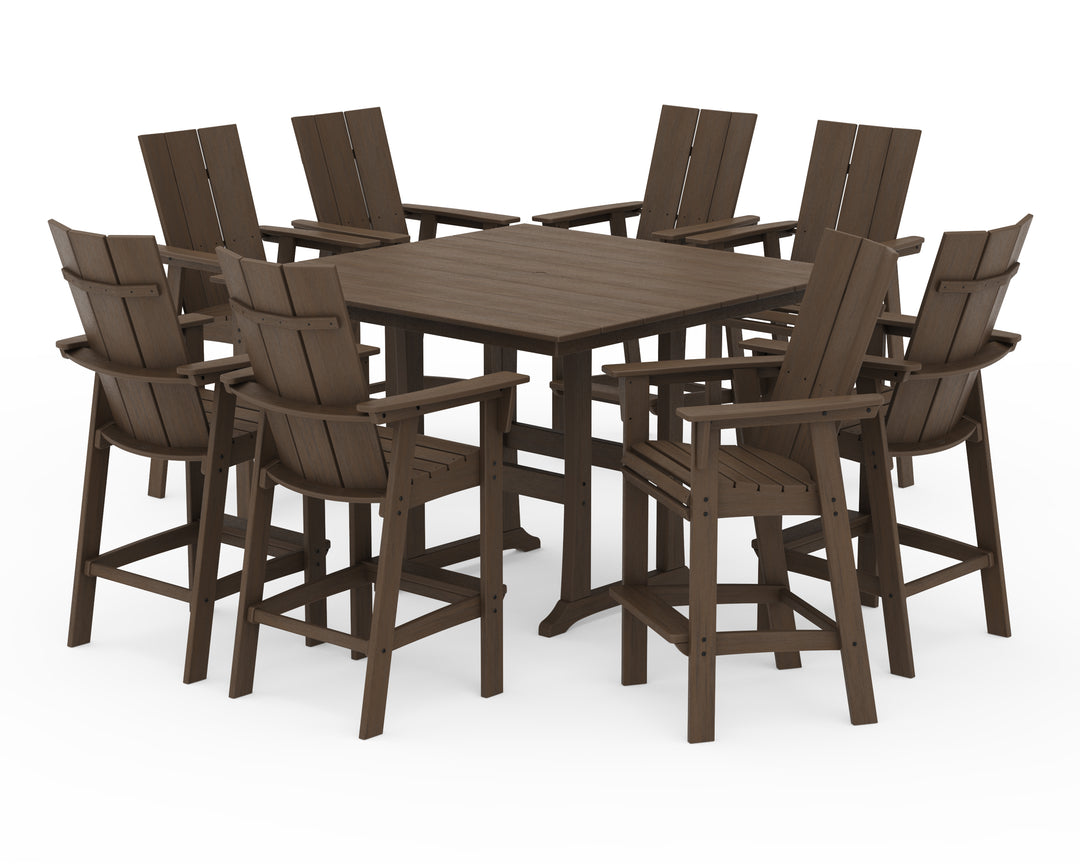 POLYWOOD® Modern Curveback Adirondack 9-Piece Farmhouse Trestle Bar Set