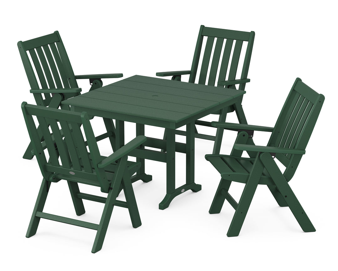 POLYWOOD® Vineyard Folding Chair 5-Piece Farmhouse Dining Set
