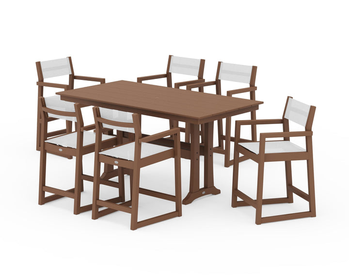 POLYWOOD® EDGE Sling Arm Chair 7-Piece Farmhouse Counter Set with Trestle Legs