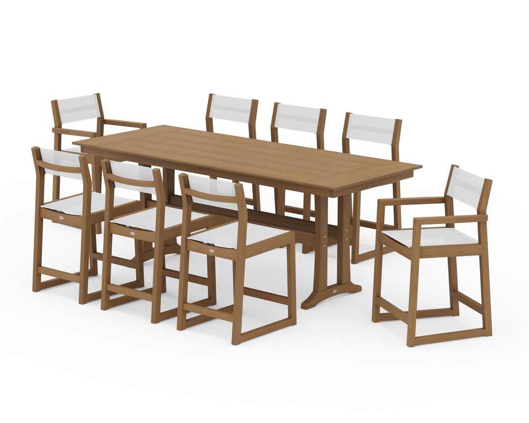 POLYWOOD® EDGE Sling 9-Piece Farmhouse Counter Set with Trestle Legs