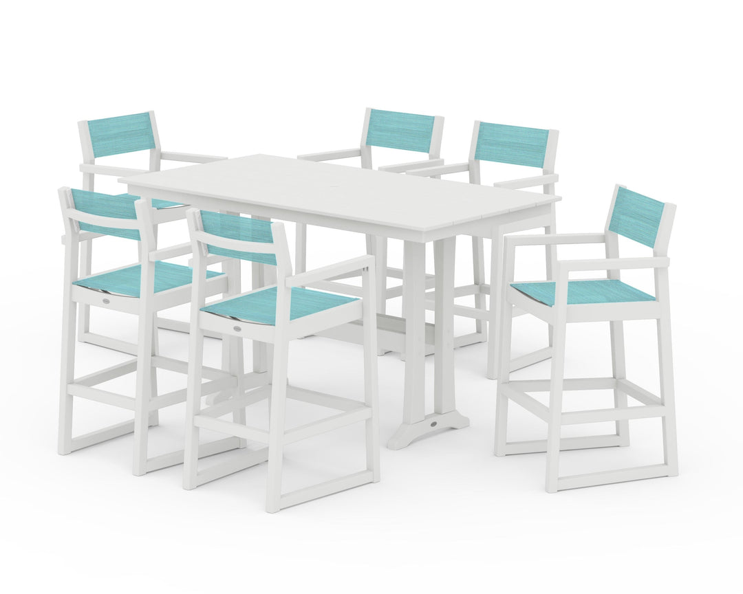 POLYWOOD® EDGE Sling Arm Chair 7-Piece Farmhouse Bar Set with Trestle Legs