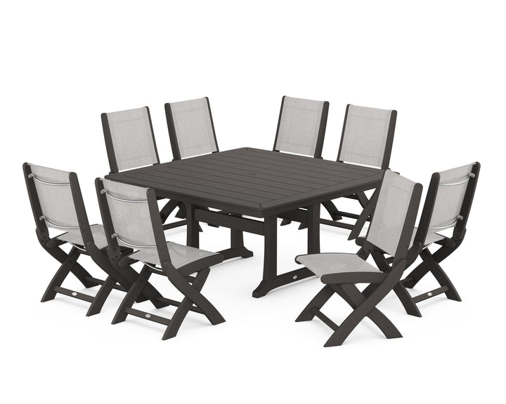 POLYWOOD® Coastal Folding Side Chair 9-Piece Dining Set with Trestle Legs