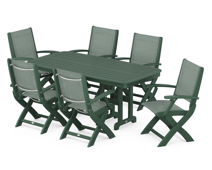 POLYWOOD® Coastal Folding Arm Chair 7-Piece Dining Set