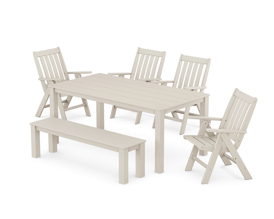 POLYWOOD® Vineyard Folding Chair 6-Piece Parsons Dining Set with Bench