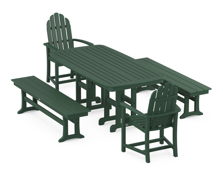 POLYWOOD® Classic Adirondack 5-Piece Dining Set with Benches