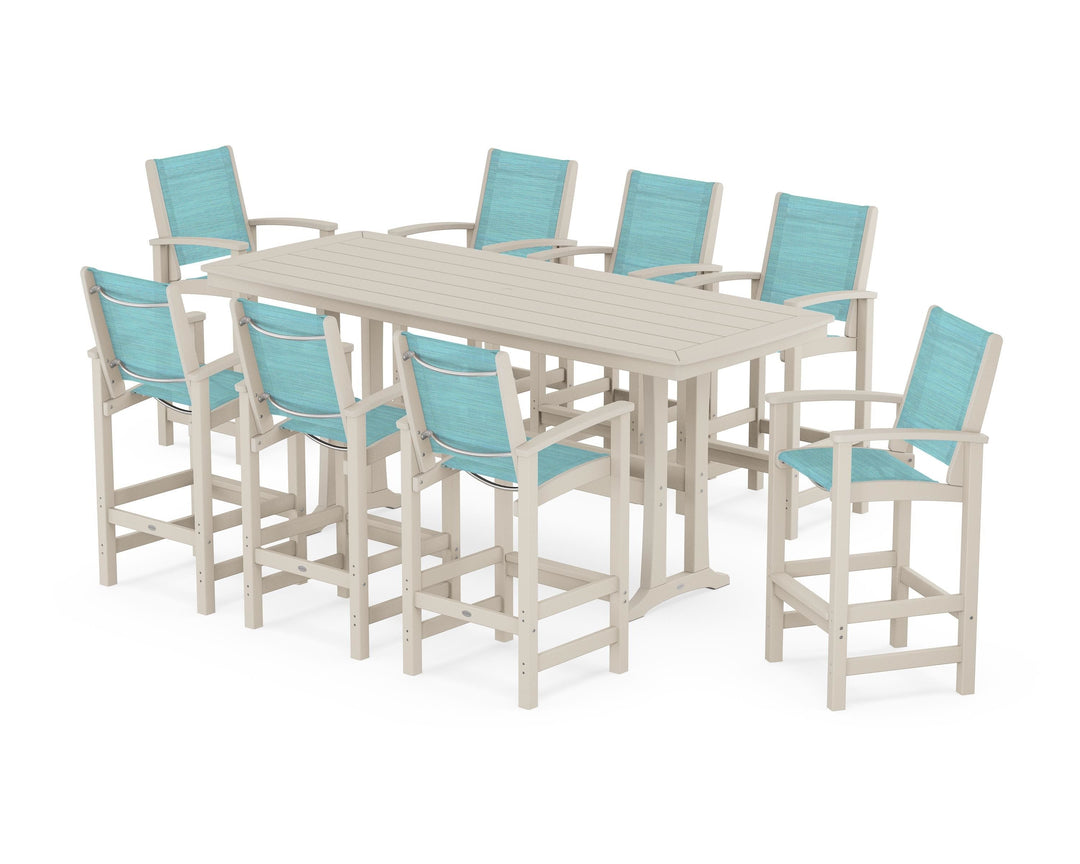POLYWOOD® Coastal 9-Piece Bar Set with Trestle Legs