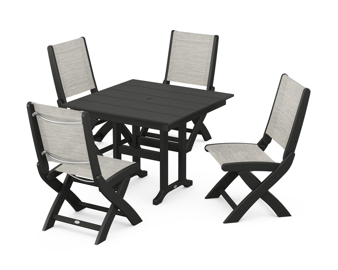 POLYWOOD® Coastal Folding Side Chair 5-Piece Farmhouse Dining Set