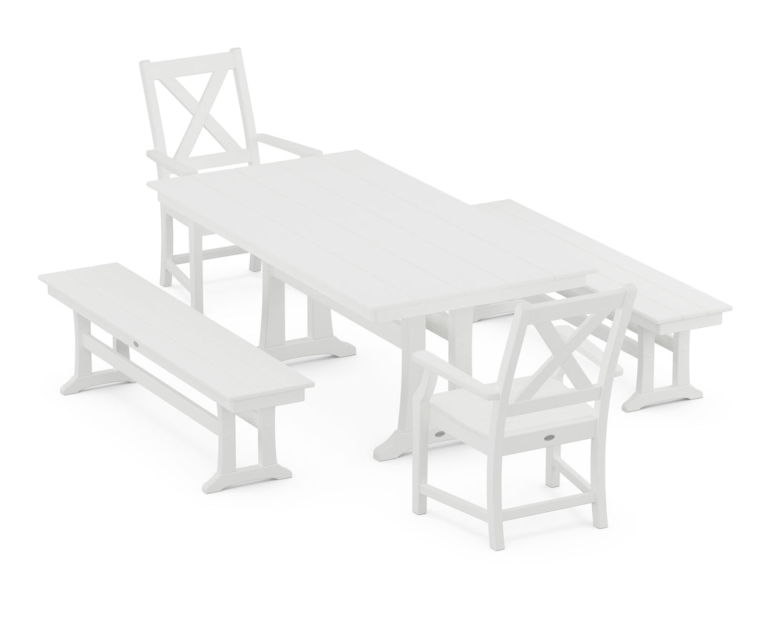 POLYWOOD® Braxton 5-Piece Farmhouse Dining Set With Trestle Legs