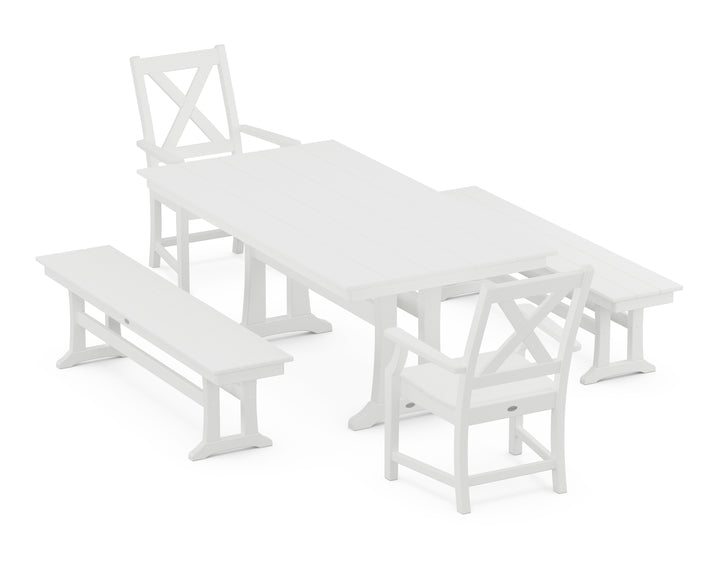 POLYWOOD® Braxton 5-Piece Farmhouse Dining Set With Trestle Legs