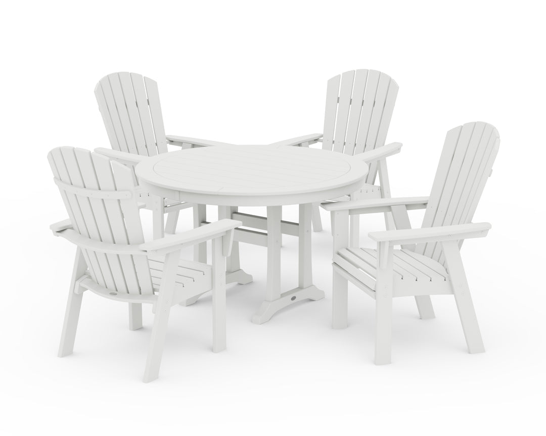 POLYWOOD® Nautical Curveback Adirondack 5-Piece Round Dining Set with Trestle Legs