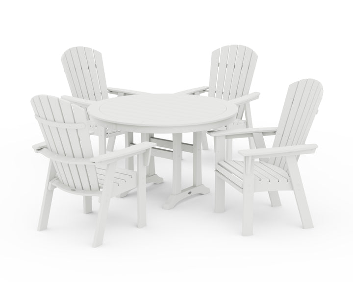 POLYWOOD® Nautical Curveback Adirondack 5-Piece Round Dining Set with Trestle Legs
