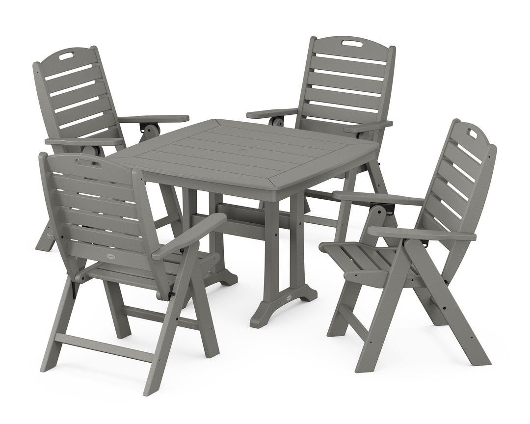 POLYWOOD® Nautical Folding Highback Chair 5-Piece Dining Set with Trestle Legs