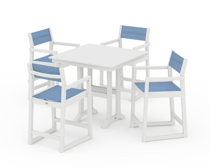 POLYWOOD® EDGE Sling Arm Chair 5-Piece Farmhouse Counter Set with Trestle Legs