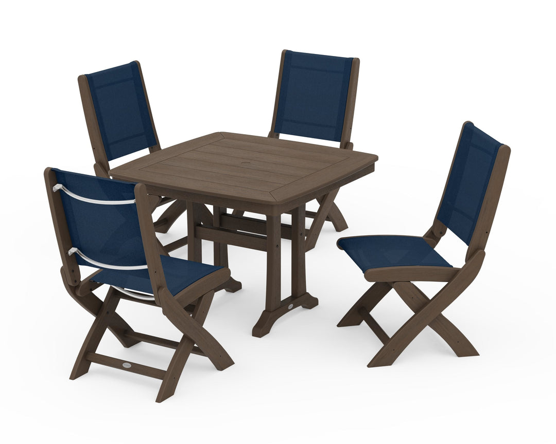 POLYWOOD® Coastal Folding Side Chair 5-Piece Dining Set with Trestle Legs