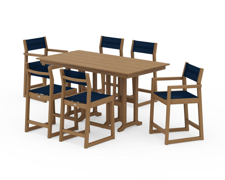 POLYWOOD® EDGE Sling 7-Piece Farmhouse Counter Set with Trestle Legs