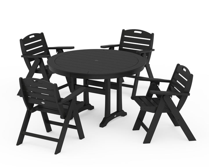 POLYWOOD® Nautical Folding Lowback Chair 5-Piece Round Dining Set With Trestle Legs
