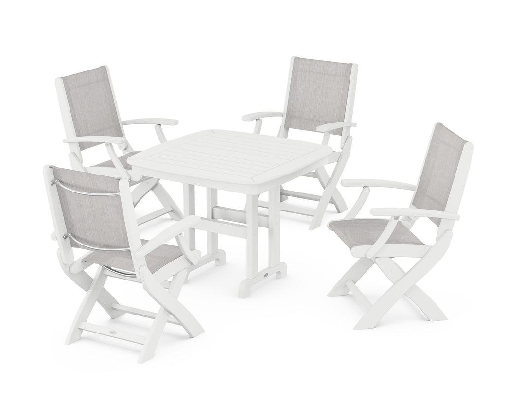 POLYWOOD® Coastal Folding Chair 5-Piece Dining Set