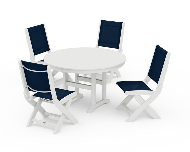 POLYWOOD® Coastal Folding Side Chair 5-Piece Round Dining Set