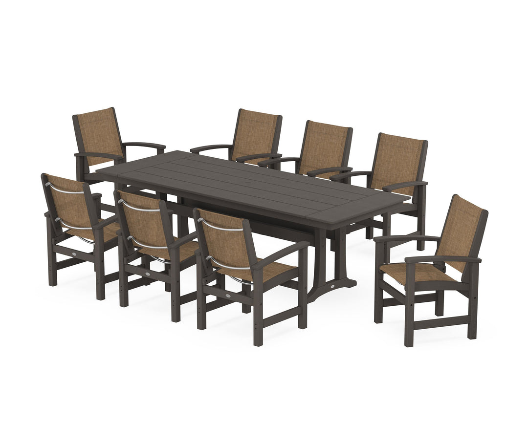 POLYWOOD® Coastal 9-Piece Farmhouse Dining Set with Trestle Legs