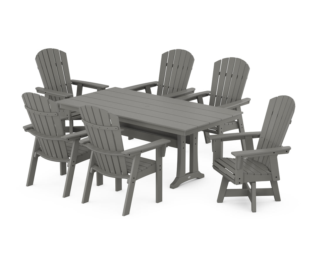 POLYWOOD® Nautical Curveback Adirondack Swivel Chair 7-Piece Farmhouse Dining Set With Trestle Legs