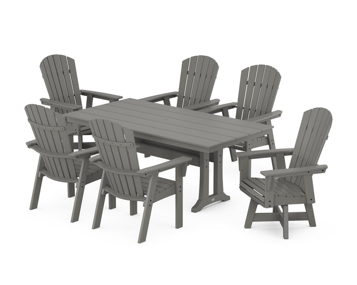POLYWOOD® Nautical Curveback Adirondack Swivel Chair 7-Piece Farmhouse Dining Set With Trestle Legs