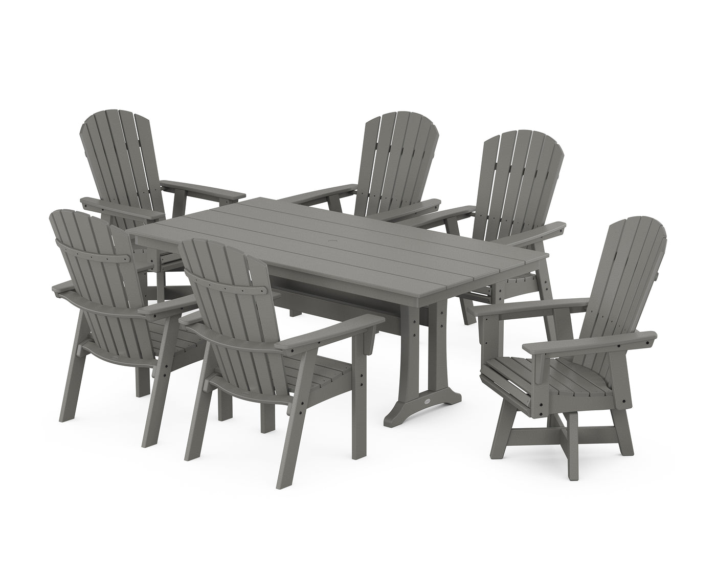 Nautical Curveback Adirondack Swivel Chair 7-Piece Farmhouse Dining Set With Trestle Legs