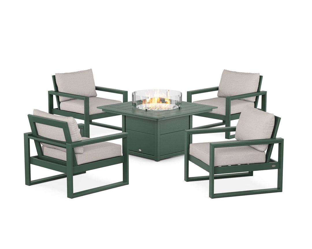 POLYWOOD® EDGE Sectional 5-Piece Deep Seating Set with Fire Pit Table